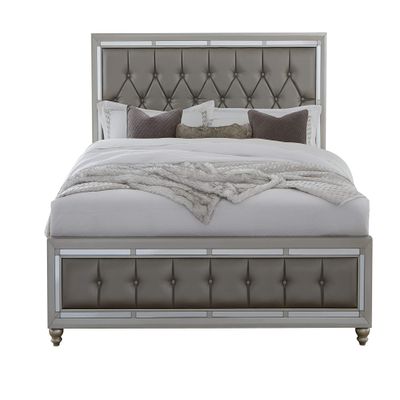 Global Furniture USA KB Riley Tufted Bed, King, Silver (Model: Riley-KB)