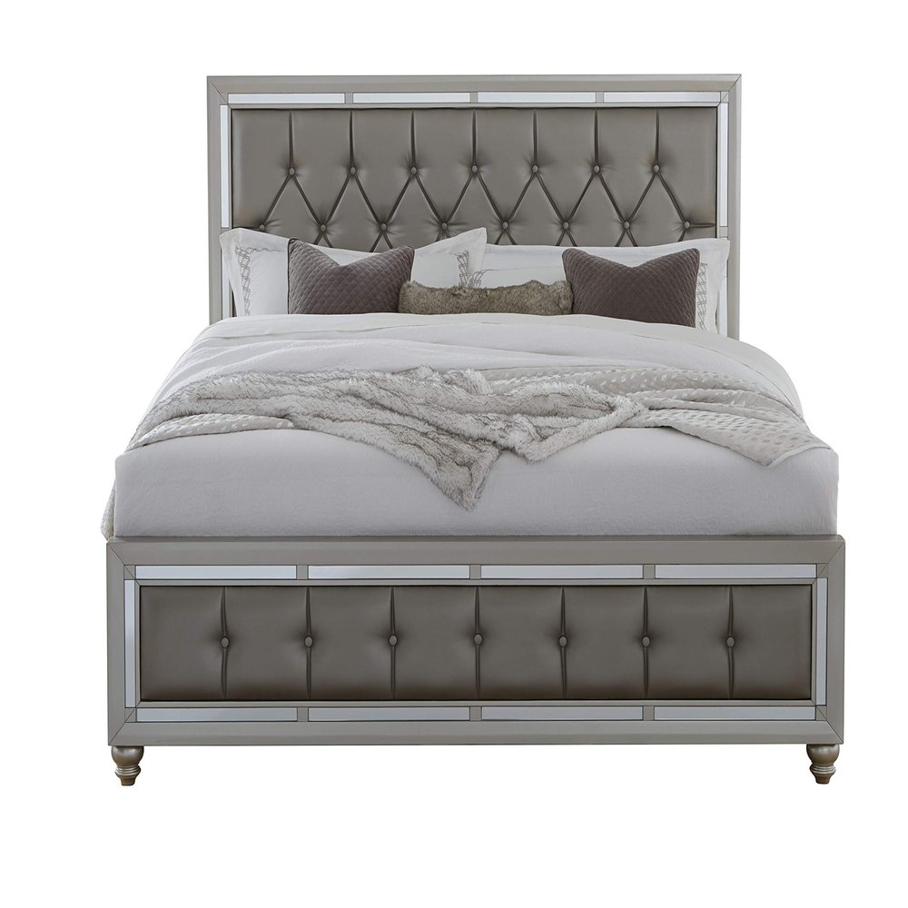 Global Furniture USA KB Riley Tufted Bed, King, Silver (Model: Riley-KB)