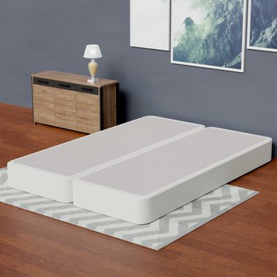 Continental Sleep, 4-Inch Sturdy Box Spring for Mattress Support-Durable and Fully Assembled, Natural Wood Foundation, White, Queen Size