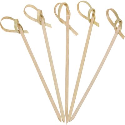 500 Count | KingSeal Bamboo Wood Flower Knot Picks, Skewers, 3.5 Inches, Perfect for Cocktails and Appetizers, Bulk Pack - 5 Packs of 100