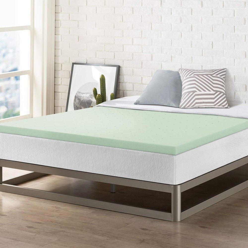 Best Price Mattress 2 Inch Ventilated Memory Foam Mattress Topper, Calming Green Tea Infusion, CertiPUR-US Certified, Queen