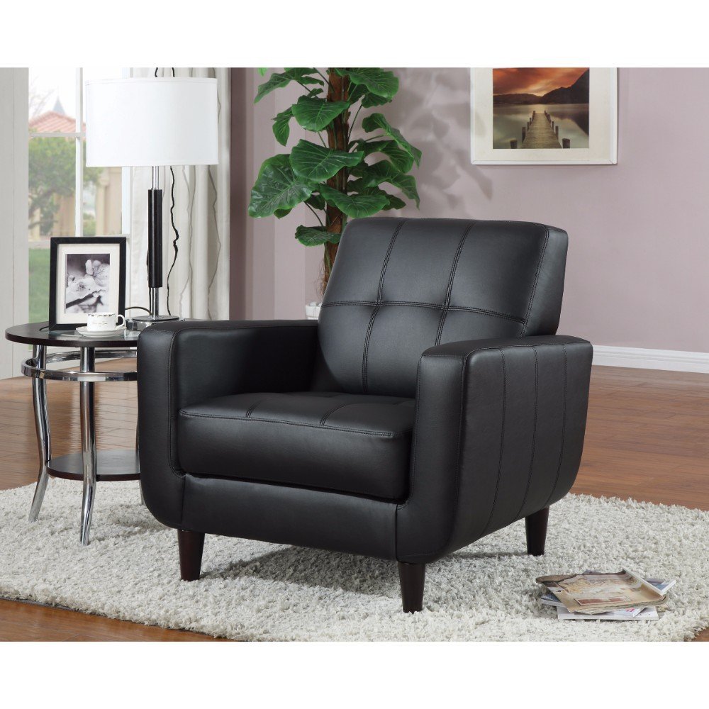 Benzara Upholstered Leatherette Living Room Chair, Black, Accent
