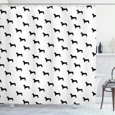Ambesonne Dog Lover Shower Curtain, Monochrome Dachshund Silhouettes Breed Dog Domestic Canine Pattern Active Pet, Cloth Fabric Bathroom Decor Set with Hooks, 69" W x 70" L, Black White