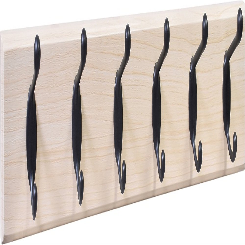 HIGH & MIGHTY 515768 Coat Rack 6 Hook Rail, Easy Tool-Free Dry Wall Installation, Holds up to 50lbs, 27", Beech & Bronze