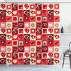Ambesonne Valentine's Day Shower Curtain, Valentines Day Themed Frames Pattern with Hearts Stars Love Lettering, Cloth Fabric Bathroom Decor Set with Hooks, 69" W x 75" L, Beige Coral Red view 1