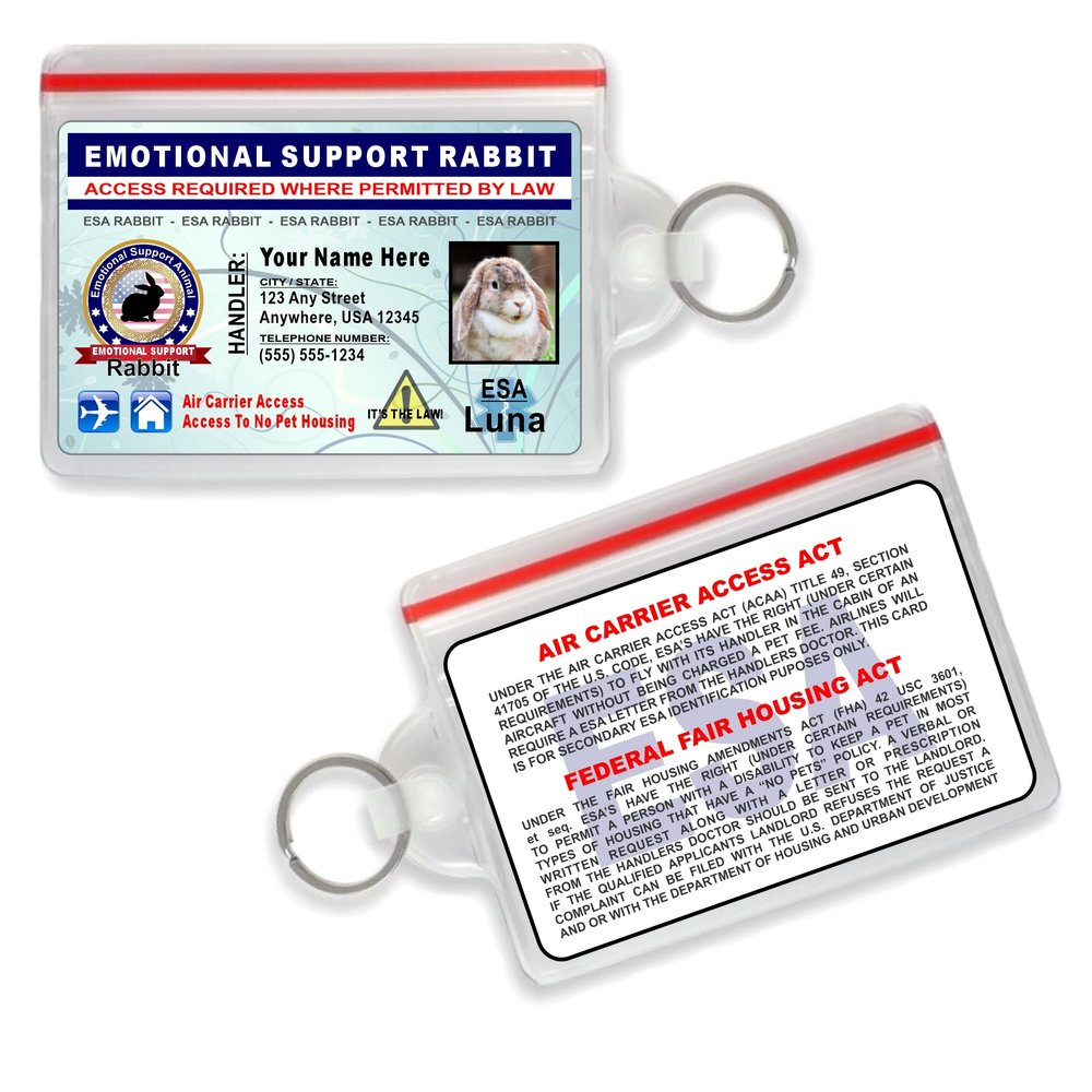 Emotional Support Rabbit Identification Card - Custom with Your Info and Rabbits Photo - Holographic - ESA ID