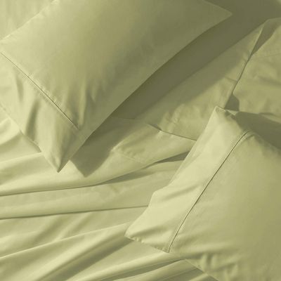 Abripedic Solid 300-Thread-Count, 100-Percent Cotton Percale, Breathable Crispy Split-California-King Sheets Set for Adjustable Beds, Celery