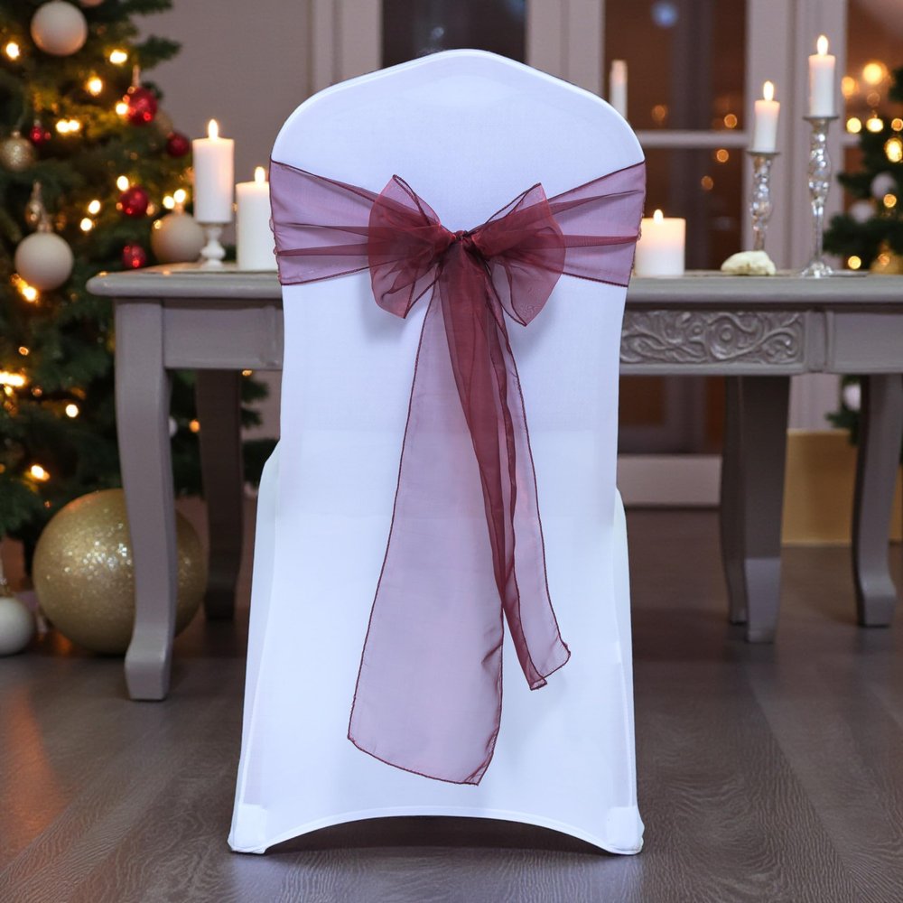 MDS Pack of 75 PCS Organza Chair Sashes Wider Dining Chair Bows Ribbon Tie Back for Wedding Party Birthday Bridal Shower Reception Event Banquet Home Chair Cover Decoration - Burgundy