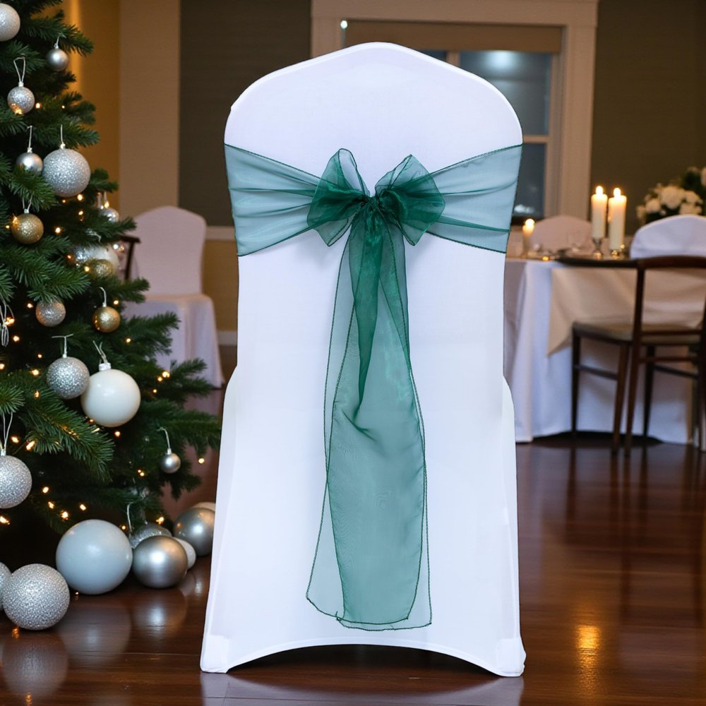 MDS Pack of 75 PCS Organza Chair Sashes Wider Dining Chair Bows Ribbon Tie Back for Wedding Party Birthday Bridal Shower Reception Event Banquet Home Chair Cover Decoration - Hunter Green
