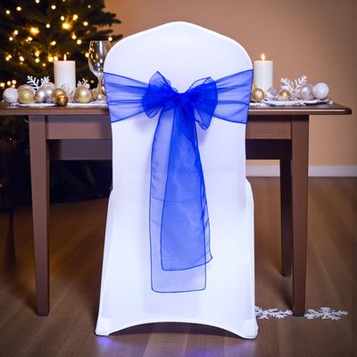 MDS Pack of 75 PCS Organza Chair Sashes Wider Dining Chair Bows Ribbon Tie Back for Wedding Party Birthday Bridal Shower Reception Event Banquet Home Chair Cover Decoration - Royal Blue