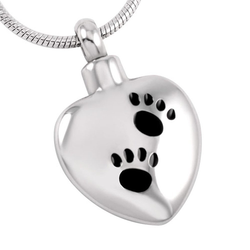 Oinsi Cute Dog/Cat Paw Print In My Heart Stainless Steel Memorial Jewellery Ashes Holder Necklace For Cremation