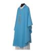 Light Blue Liturgical Chasuble with Wheat Lantern and Thin Cross in Polyester view 3
