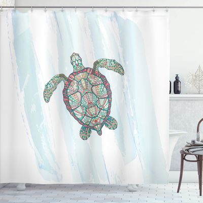 Lunarable Turtle Shower Curtain, Colorful Reptile Tribal Longevity Grunge Shell Pattern Abstraction Vintage, Cloth Fabric Bathroom Decor Set with Hooks, 69" W x 70" L, Multicolor