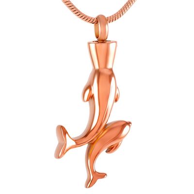 Double Dolphin Cremation Jewelry Loss Of Pet Memorial Urn Necklace Pendant With Box And Fill Kit (Rose gold)
