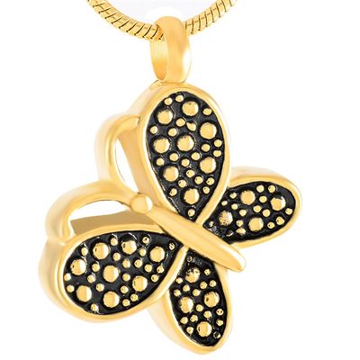 Oinsi Butterfly Cremation Jewelry Hold Pet Ashes Keepsake Memorial Urn Necklace +Chain+Box+Fill Kits (Gold)