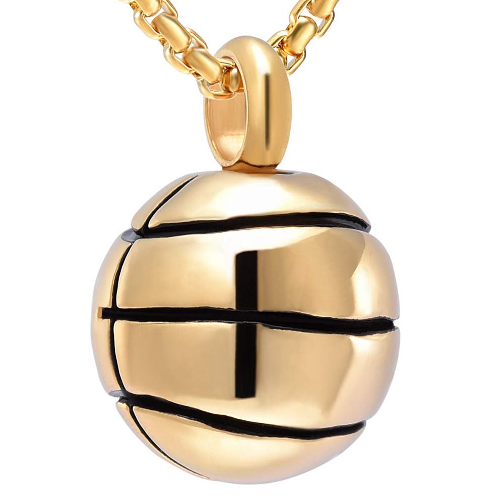 Oinsi Cremation Jewelry Basketball Urn Pendant Keepsake Memorial Necklace - Including Box&Fill Kits (Gold)