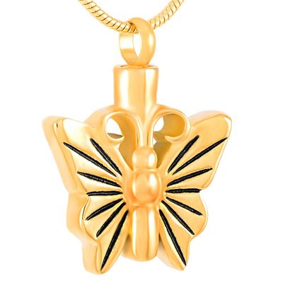 Oinsi Keepsake Jewelry Butterfly Cremation Pendant Memorial Urn Necklace For Pet (Gold)