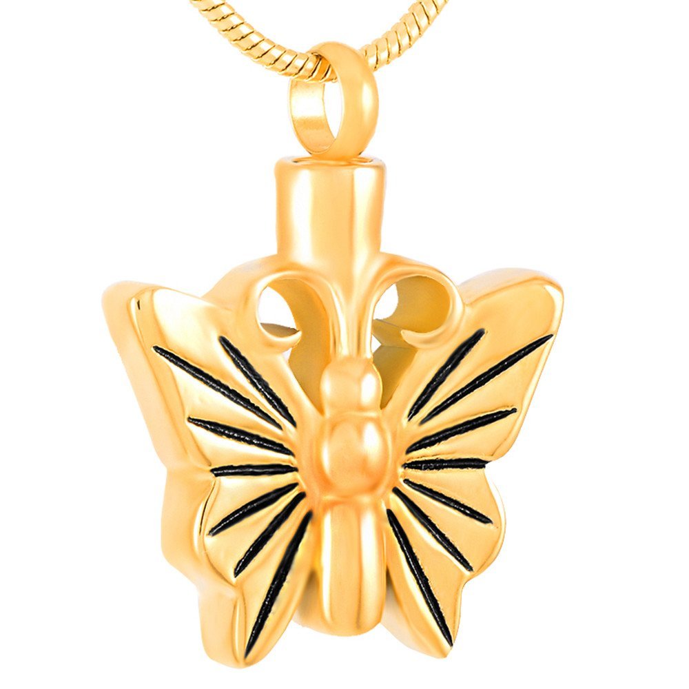 Oinsi Keepsake Jewelry Butterfly Cremation Pendant Memorial Urn Necklace For Pet (Gold)