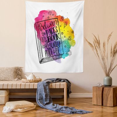 Ambesonne Book Tapestry, Between the Pages of a Book Words Print Among Vivid Colors and Diamonds, Wall Hanging for Bedroom Living Room Dorm Decor, 60" X 80", Magenta Blue