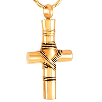 Binding Cross Cremation Ashes Necklace for Men Memorial Urn Jewelry Pendant Keepsake (Gold)