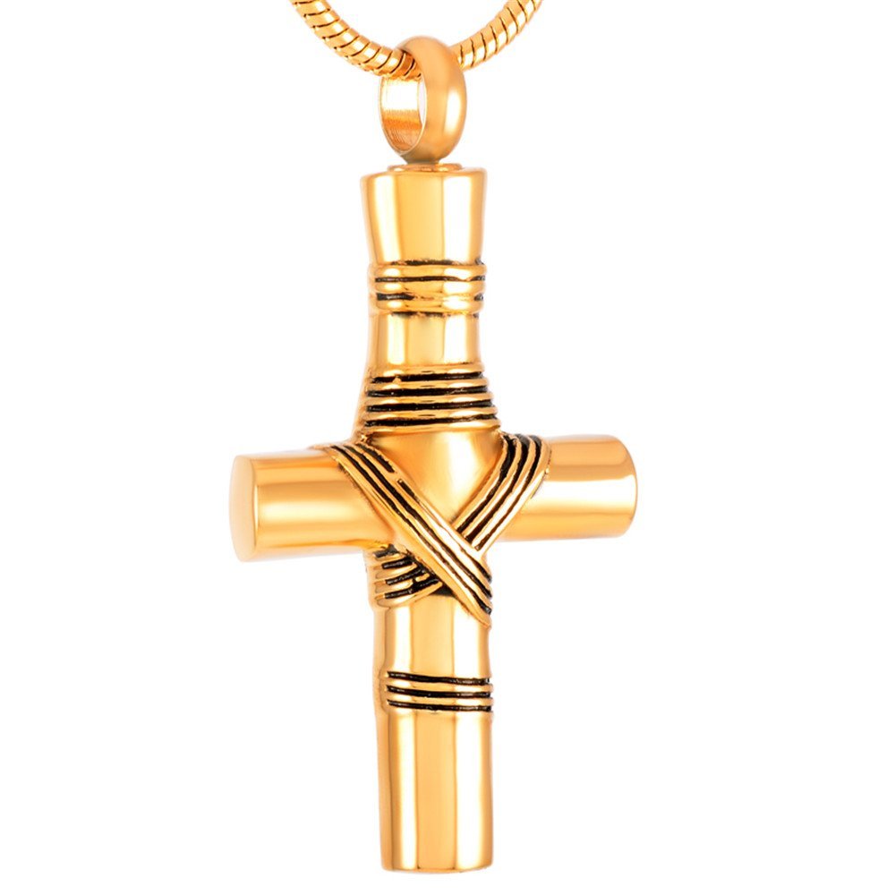 Binding Cross Cremation Ashes Necklace for Men Memorial Urn Jewelry Pendant Keepsake (Gold)