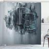 Ambesonne Truck Shower Curtain, Greyscale Illustration of a Tractor Trailer with Paint Smears Cargo Delivery, Cloth Fabric Bathroom Decor Set with Hooks, 69" W x 70" L, Grey Turquoise view 1