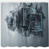 Ambesonne Truck Shower Curtain, Greyscale Illustration of a Tractor Trailer with Paint Smears Cargo Delivery, Cloth Fabric Bathroom Decor Set with Hooks, 69" W x 70" L, Grey Turquoise view 2