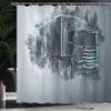 Ambesonne Truck Shower Curtain, Greyscale Illustration of a Tractor Trailer with Paint Smears Cargo Delivery, Cloth Fabric Bathroom Decor Set with Hooks, 69" W x 70" L, Grey Turquoise view 3