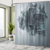 Ambesonne Truck Shower Curtain, Greyscale Illustration of a Tractor Trailer with Paint Smears Cargo Delivery, Cloth Fabric Bathroom Decor Set with Hooks, 69" W x 70" L, Grey Turquoise view 4