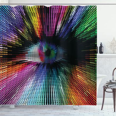 Ambesonne Eye Shower Curtain, Abstract and Vibrant Colored Shape with Optical Illusion Effect Psychedelic Inspiration, Cloth Fabric Bathroom Decor Set with Hooks, 69" W x 70" L, Fuchsia Multicolor
