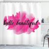 Ambesonne Hello Shower Curtain, Words in HLettering Calligraphic Design on Pink, Cloth Fabric Bathroom Decor Set with Hooks, 69" W x 75" L, Magenta Black view 1