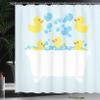 Lunarable Duckies Shower Curtain, Rubber Poultry Inside a Tub Abstract Cartoon Style Drawing Bubbles on Greenish Back, Cloth Fabric Bathroom Decor Set with Hooks, 69" W x 84" L, Yellow Pale Blue view 3