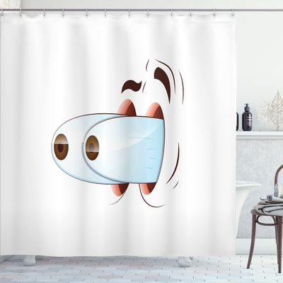 Ambesonne Eye Shower Curtain, Fun Caricature of Character Taken by Surprise Eyes Coming Out of Head, Cloth Fabric Bathroom Decor Set with Hooks, 69" W x 70" L, Pale Blue Brown Coral