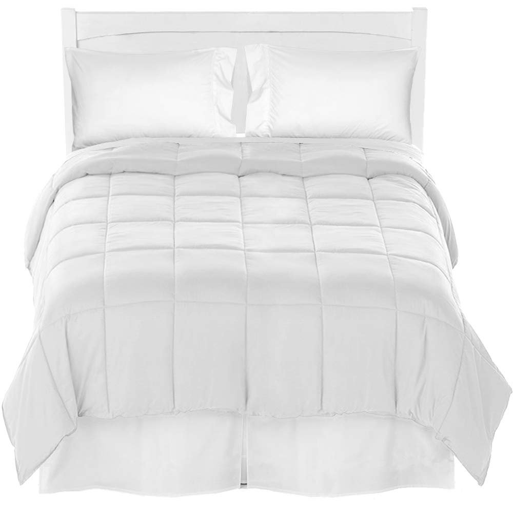 Bare Home Twin XL Comforter Set + Sheet Set + Bed Skirt - Premium Ultra-Soft Brushed Microfiber (6 Piece, White/White/White)