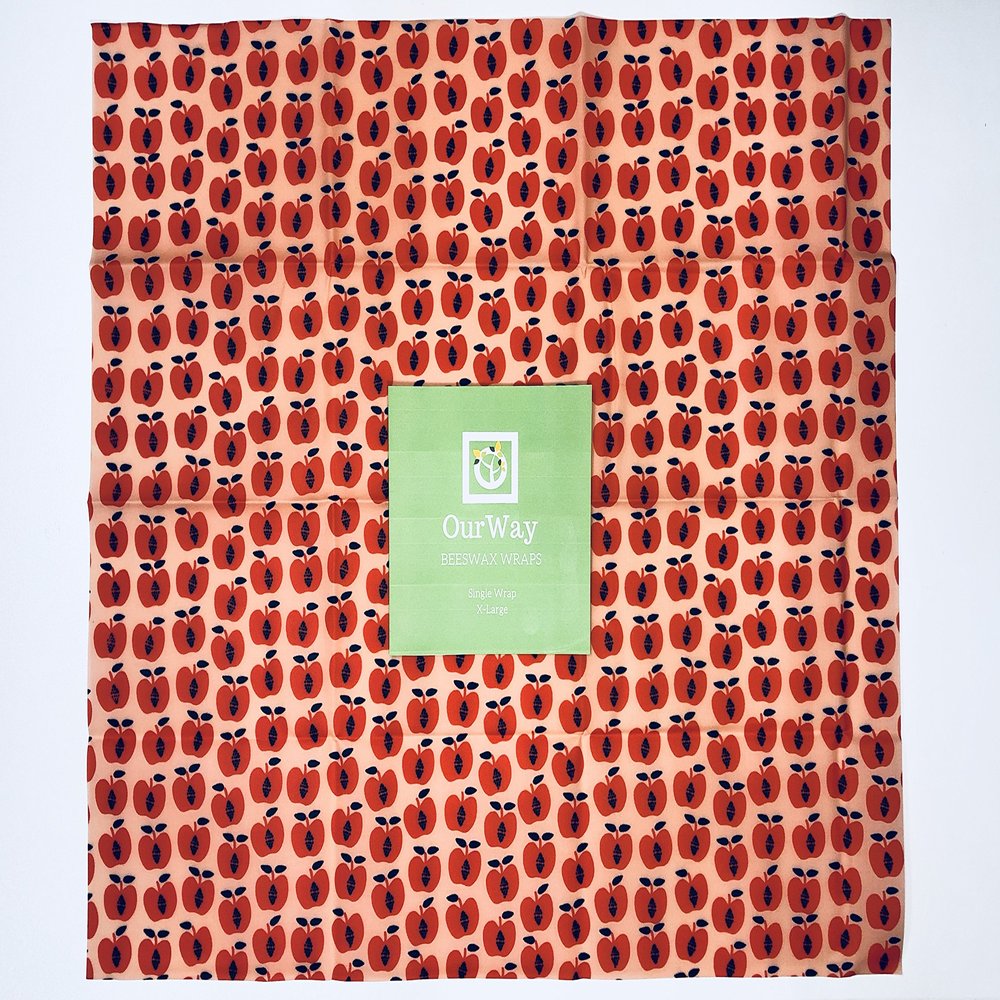 OurWay Beeswax Wraps 1 X-Large Reusable Food Storage Wrap (Red Apples)