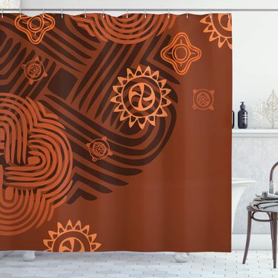 Ambesonne Earth Tones Shower Curtain, Composition Floral Intricacy Folk Details, Cloth Fabric Bathroom Decor Set with Hooks, 69" W x 70" L, Brown Orange Peach
