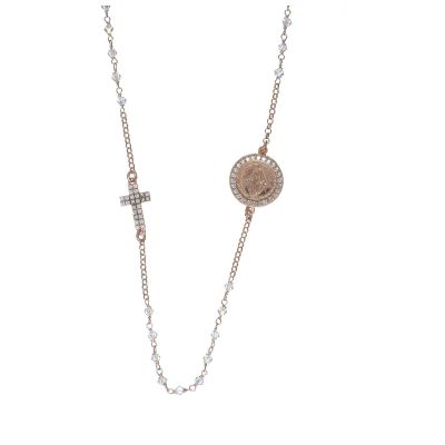 Holyart Rosary Choker in 925 Sterling Silver ros with Transparent Strass Beads
