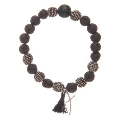 Holyart Elastic Bracelet with Lava Stone Grains and Green Jade