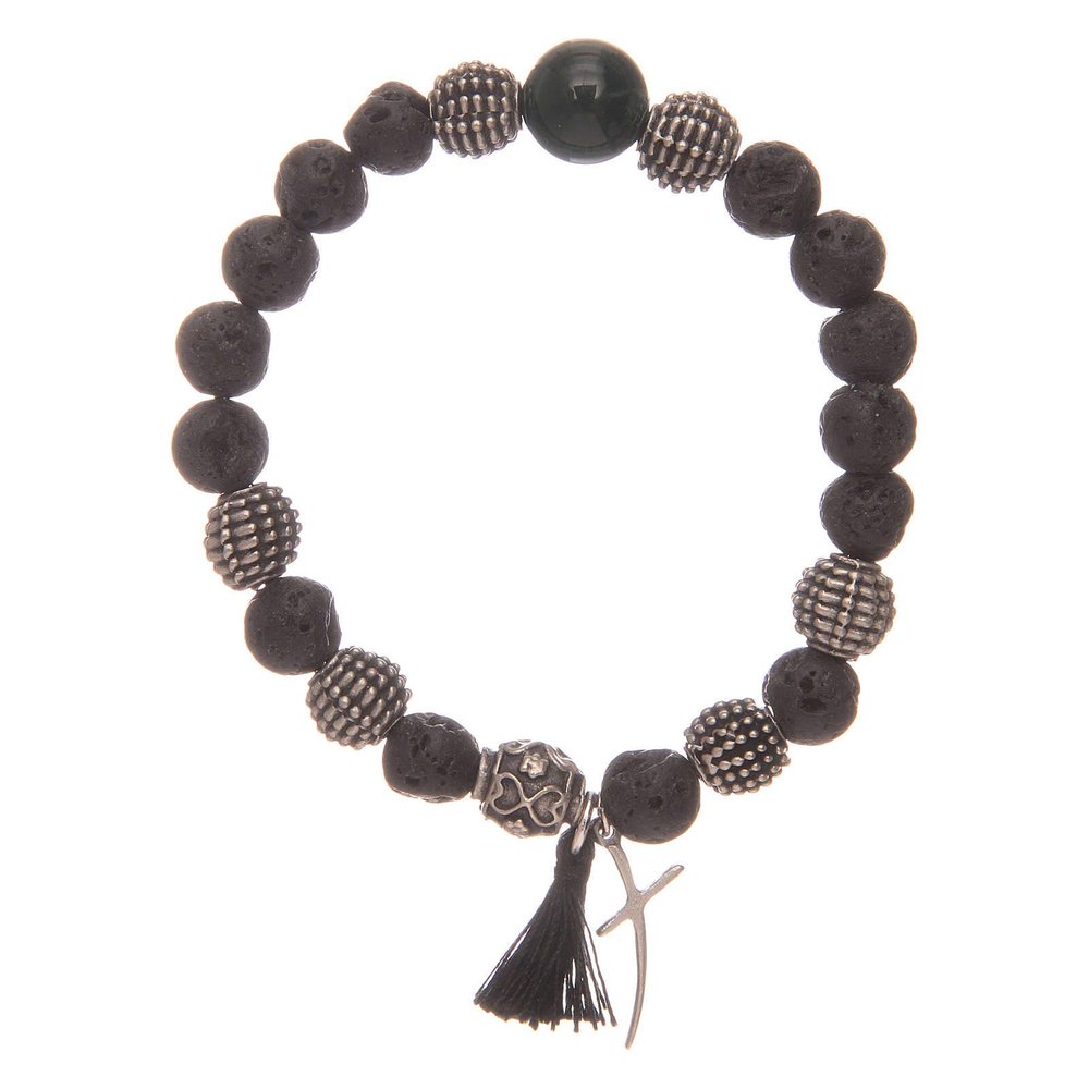 Holyart Elastic Bracelet with Lava Stone Grains and Green Jade