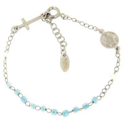 Holyart Bracelet Rosary Amen Junior Blue Glass Pearls, Silver 925