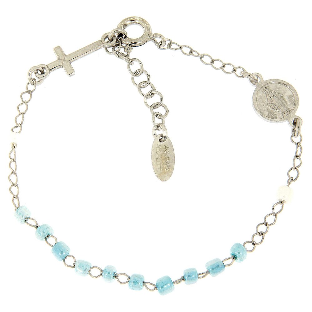 Holyart Bracelet Rosary Amen Junior Blue Glass Pearls, Silver 925