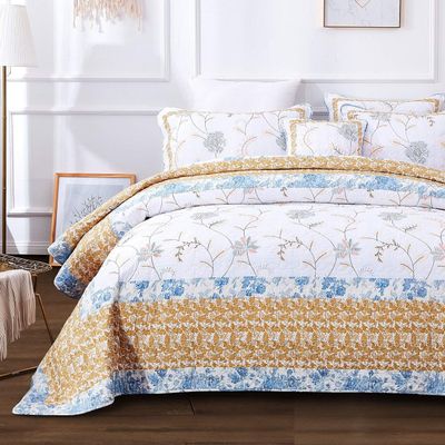 Tache Home Fashion Winter Frost Embroidered Floral Quilt Bedspread Set, Twin, Multicolor