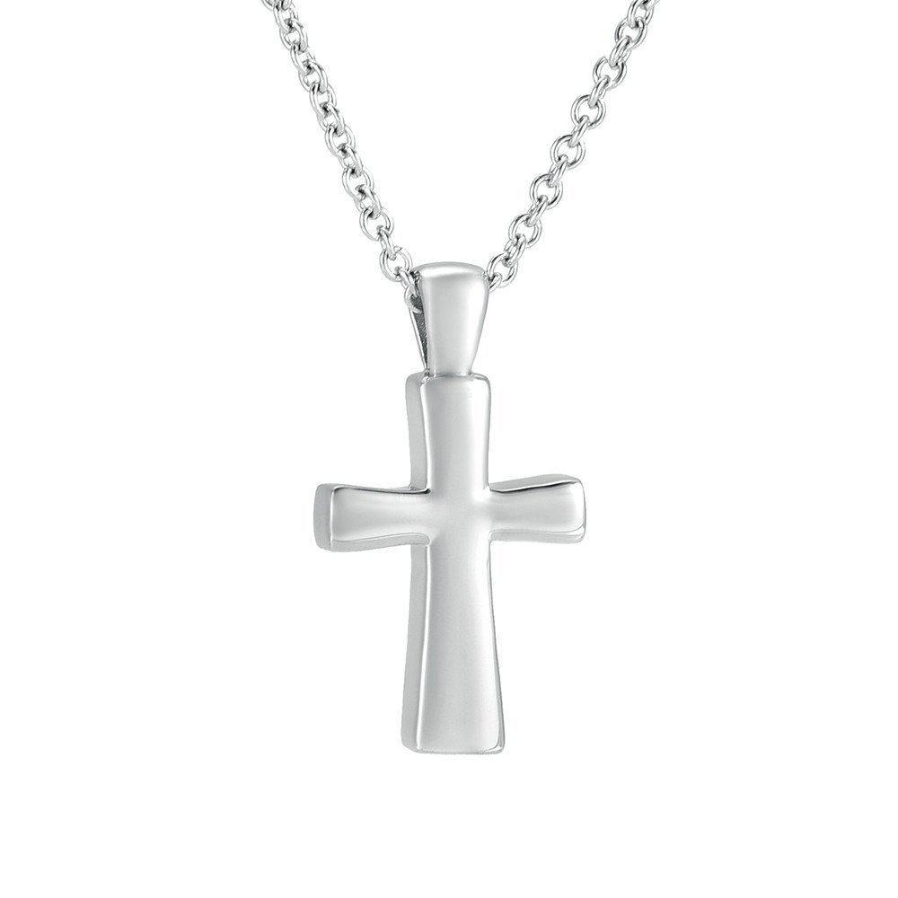 Oinsi Cross Memorial Locket Necklace For Men Keepsake Cremation Urn Jewelry - Included Box&Fill Kits (Silver Tone)