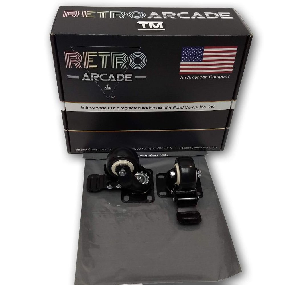 RetroArcade.us Foot Wheel, Industrial Casters 2" Wheel 250 lbs. Locking Wheel and Base Pivot.