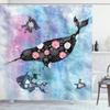 Ambesonne Narwhal Shower Curtain, Floral Patterned Whale and Fish Psychedelic Abstract Art Inspirations, Cloth Fabric Bathroom Decor Set with Hooks, 69" W x 75" L, Seafoam Lilac view 1