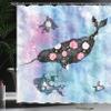 Ambesonne Narwhal Shower Curtain, Floral Patterned Whale and Fish Psychedelic Abstract Art Inspirations, Cloth Fabric Bathroom Decor Set with Hooks, 69" W x 75" L, Seafoam Lilac view 3