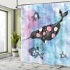 Ambesonne Narwhal Shower Curtain, Floral Patterned Whale and Fish Psychedelic Abstract Art Inspirations, Cloth Fabric Bathroom Decor Set with Hooks, 69" W x 75" L, Seafoam Lilac view 4