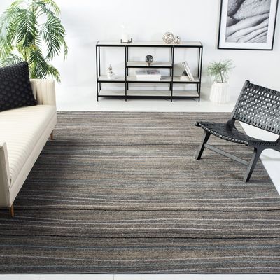 SAFAVIEH Area Rug 8x10 - Amsterdam Collection - Large - Silver & Beige, Modern Stripe Wave Design, Non-Shedding & Easy Cleaning, Ideal for Living Room, Bedroom, Office, Dining Space (AMS111G)