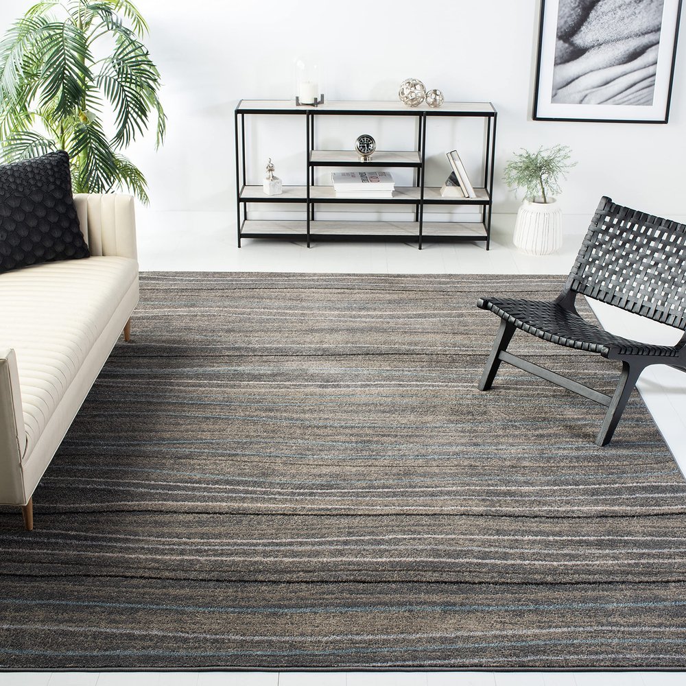 SAFAVIEH Area Rug 8x10 - Amsterdam Collection - Large - Silver & Beige, Modern Stripe Wave Design, Non-Shedding & Easy Cleaning, Ideal for Living Room, Bedroom, Office, Dining Space (AMS111G)