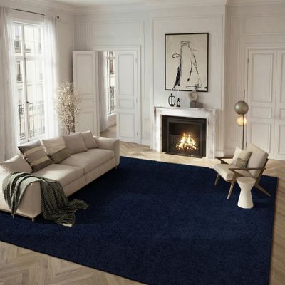 SAFAVIEH Area Rug 8x10 - Athens Shag Collection - Large - Navy, Non-Shedding & Easy to Clean, Ideal for Living Room, Bedroom, Dining Space (SGA119N)